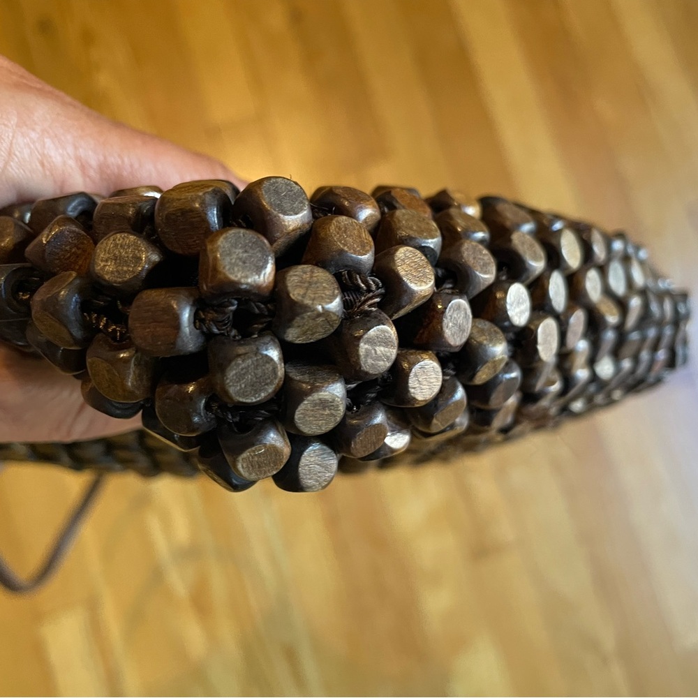 The Sak Brown Wood Bead and Crochet Shoulder Bag GUC - Picture 7 of 9